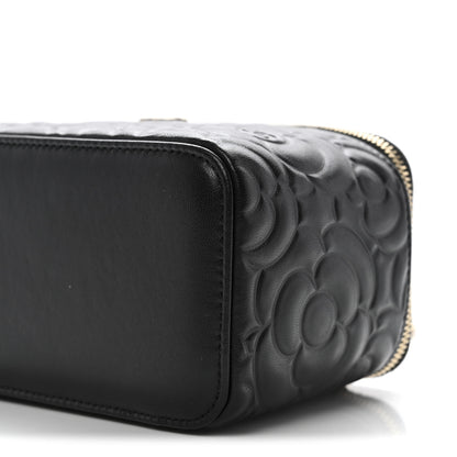 Chanel Lambskin Camellia Embossed Small Vanity Case With Chain Black 10 of 11
