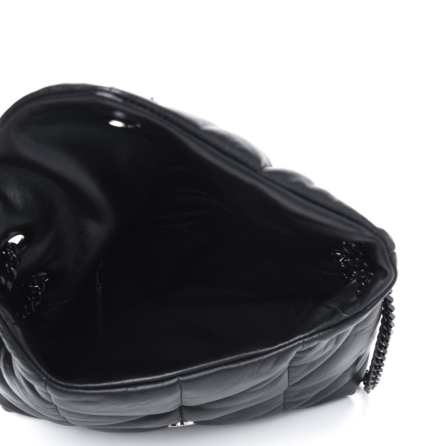 Lambskin Quilted Small Loulou Puffer Monogram Chain Satchel Black