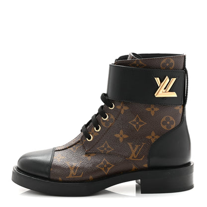 Louis Vuitton Calfskin Monogram Wonderland Flat Ranger Boots 36.5 Black 1 of 10