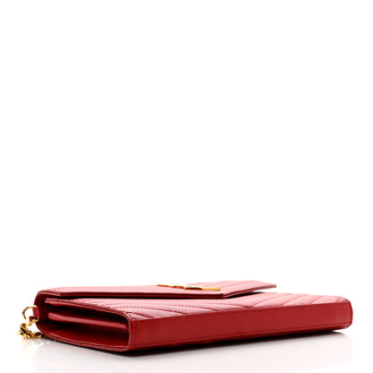 Saint Laurent Grain De Poudre Matelasse Chevron Monogram Chain Wallet Red 4 of 11