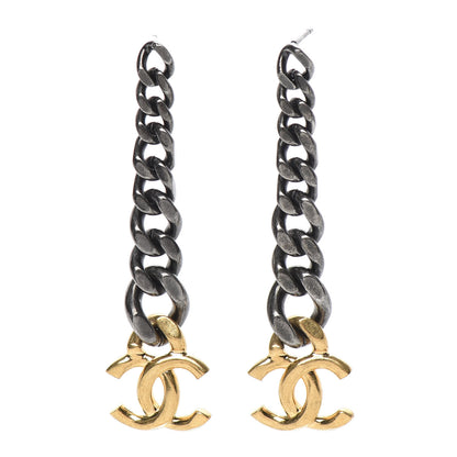 Chanel Metal CC Pick Drop Earrings Ruthenium Gold 1 of 5