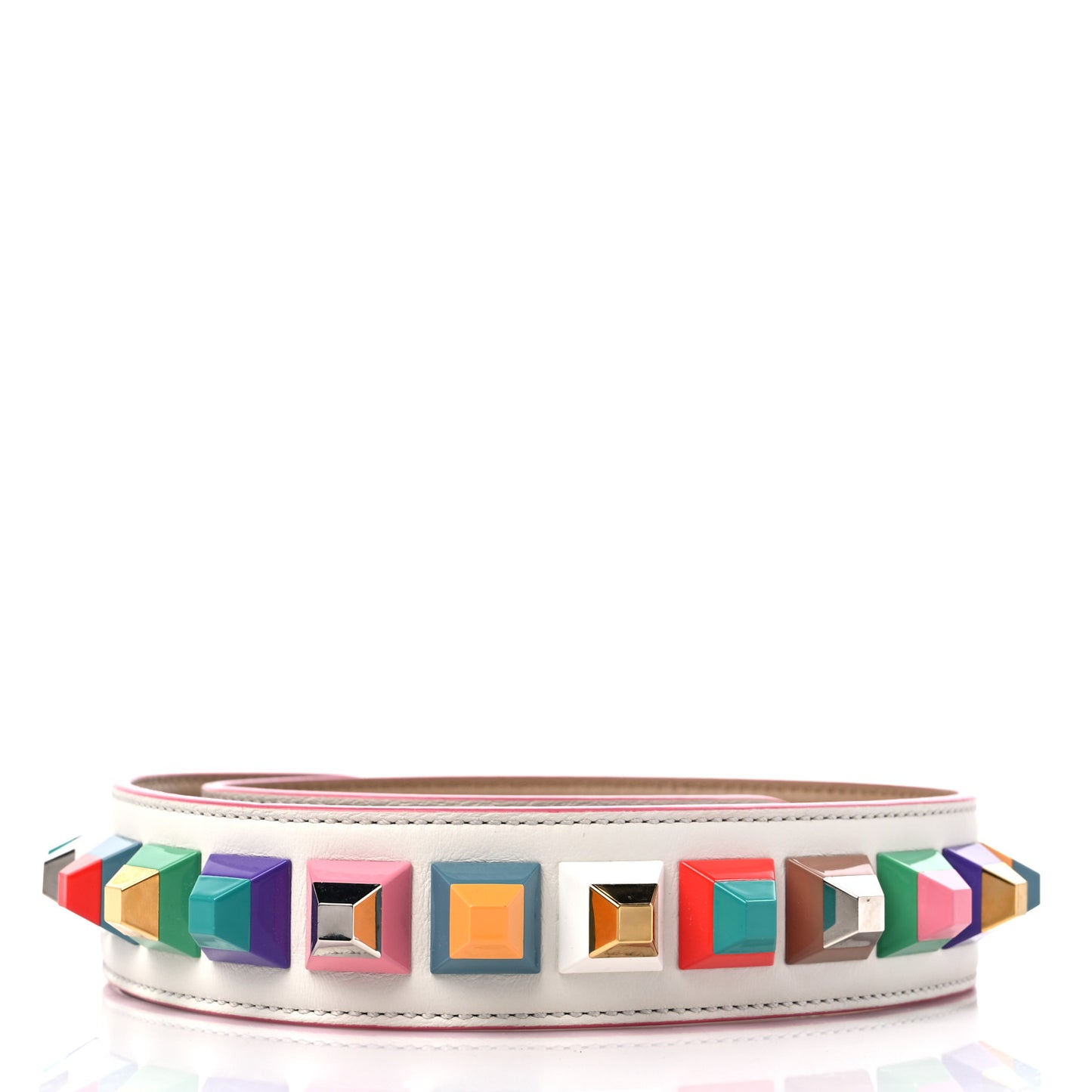 Vitello Dolce Plexiglass Bi-Color Studded Strap You White Ice Cuoio Multicolor
