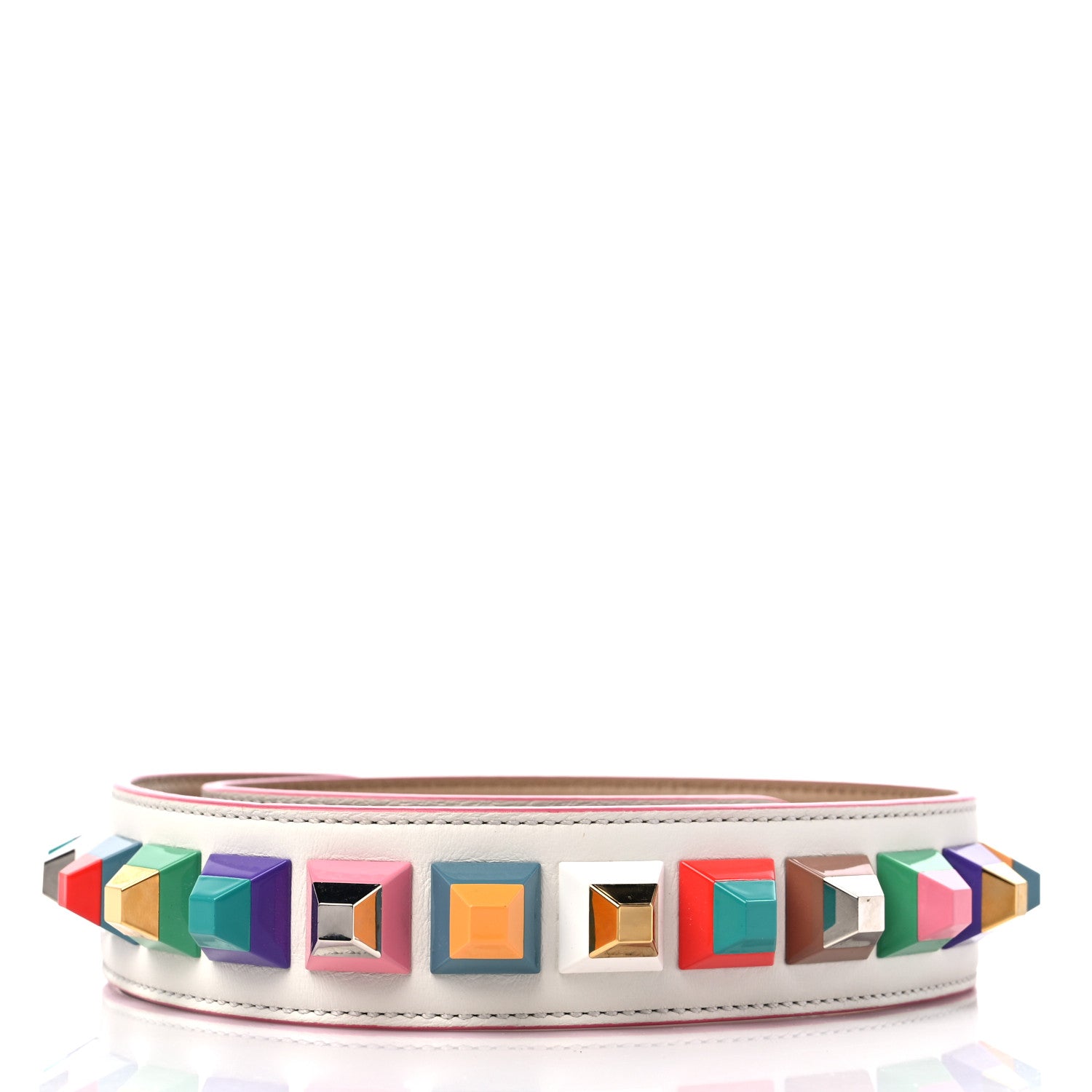Fendi Vitello Dolce Plexiglass Bi-Color Studded Strap You White Ice Cuoio Multicolor 2 of 4