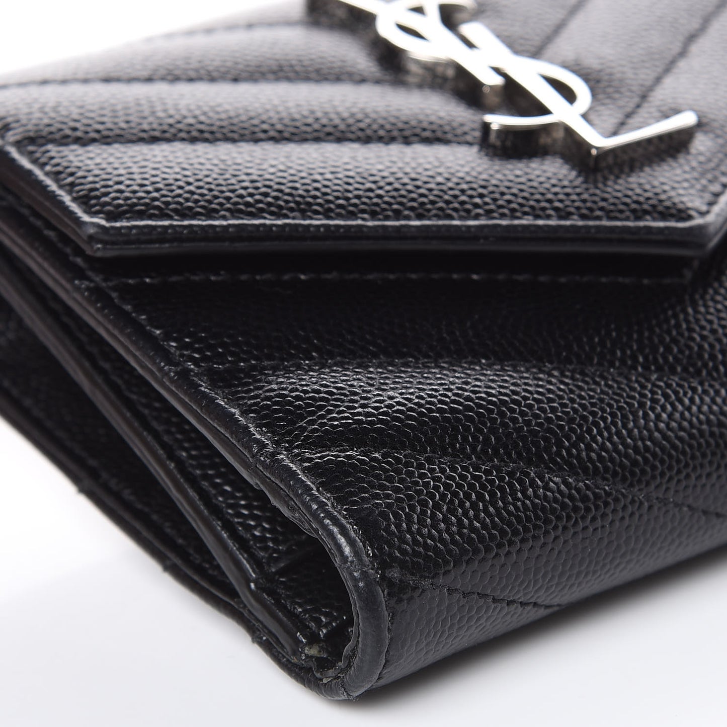 Grain De Poudre Matelasse Chevron Monogram Compact Tri Fold Wallet Black