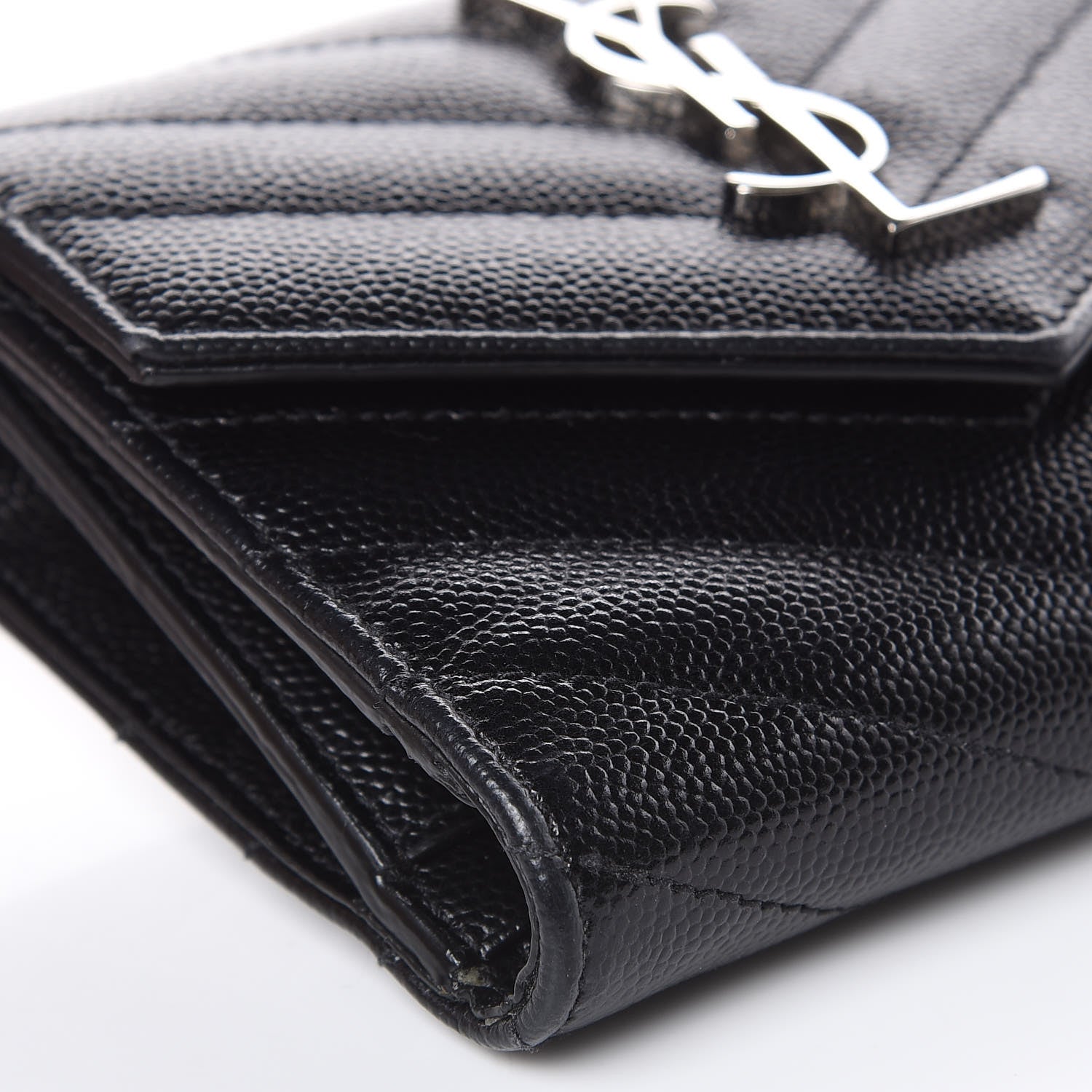 Saint Laurent Grain De Poudre Matelasse Chevron Monogram Compact Tri Fold Wallet Black 8 of 12