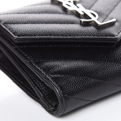 Saint Laurent Grain De Poudre Matelasse Chevron Monogram Compact Tri Fold Wallet Black 8 of 12