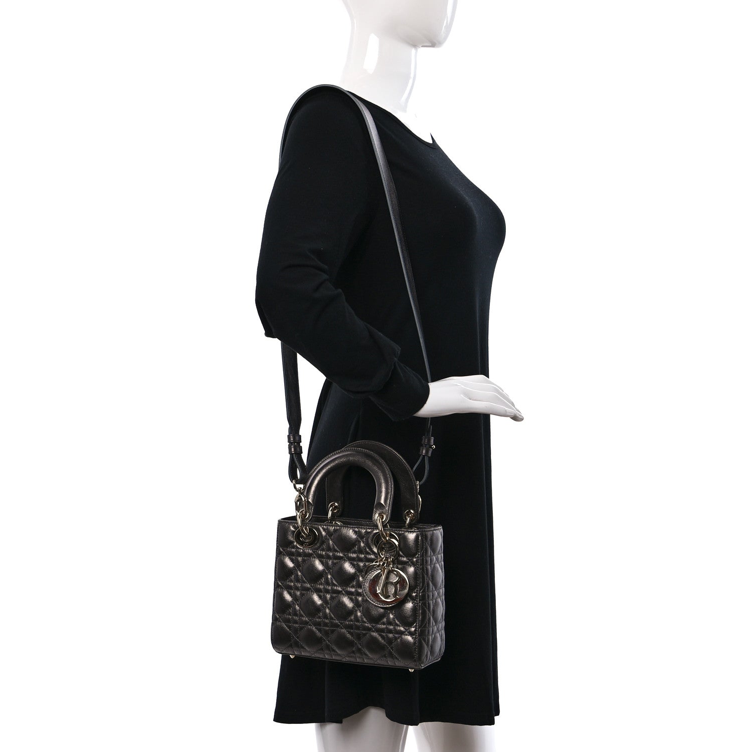 Christian Dior Metallic Grained Calfskin Cannage My ABCDior Lady Dior Gunmetal 2 of 8