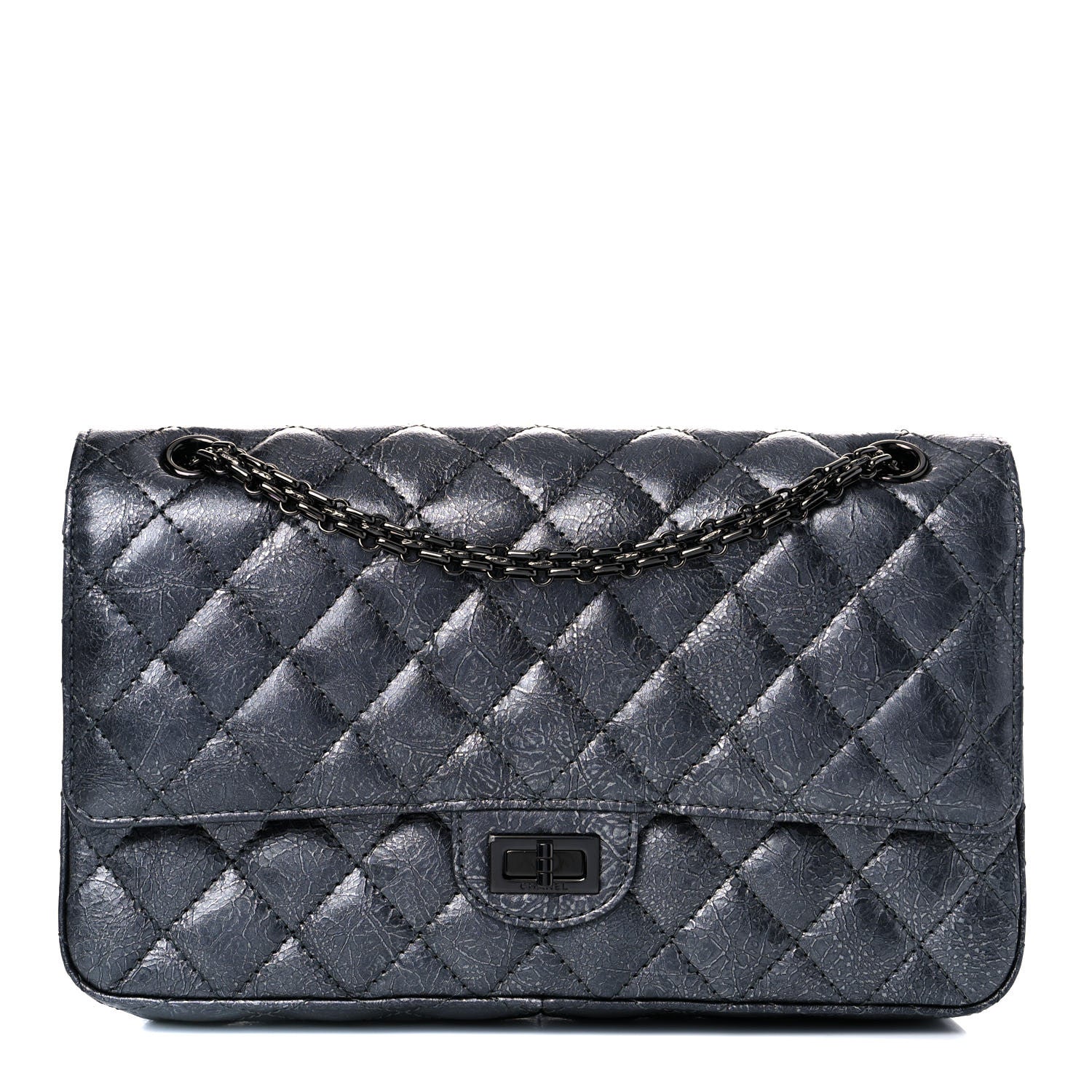 Chanel Metallic Crumpled Calfskin Quilted 2.55 Reissue 226 Flap Charcoal 1 of 12
