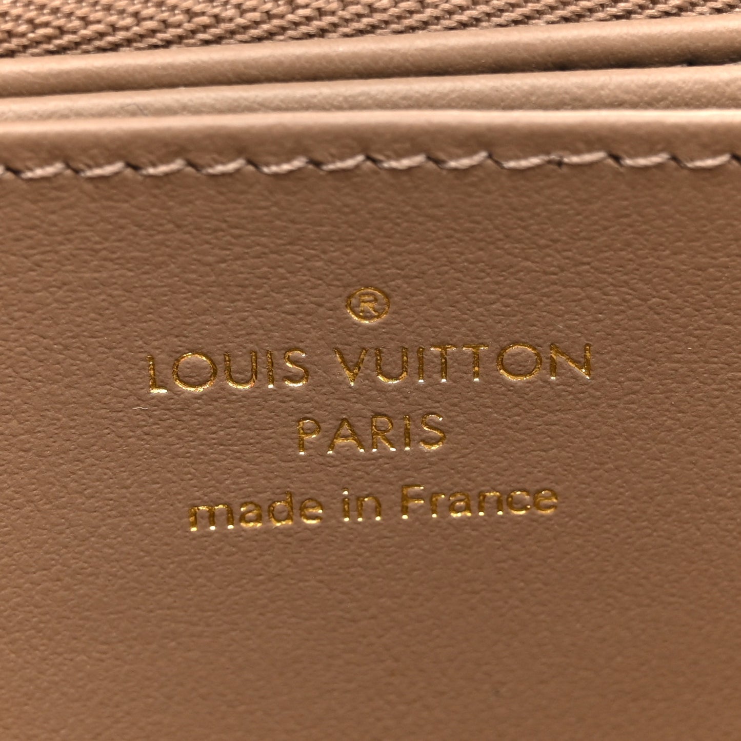 Lambskin Embossed Monogram Coussin Zippy Wallet Taupe