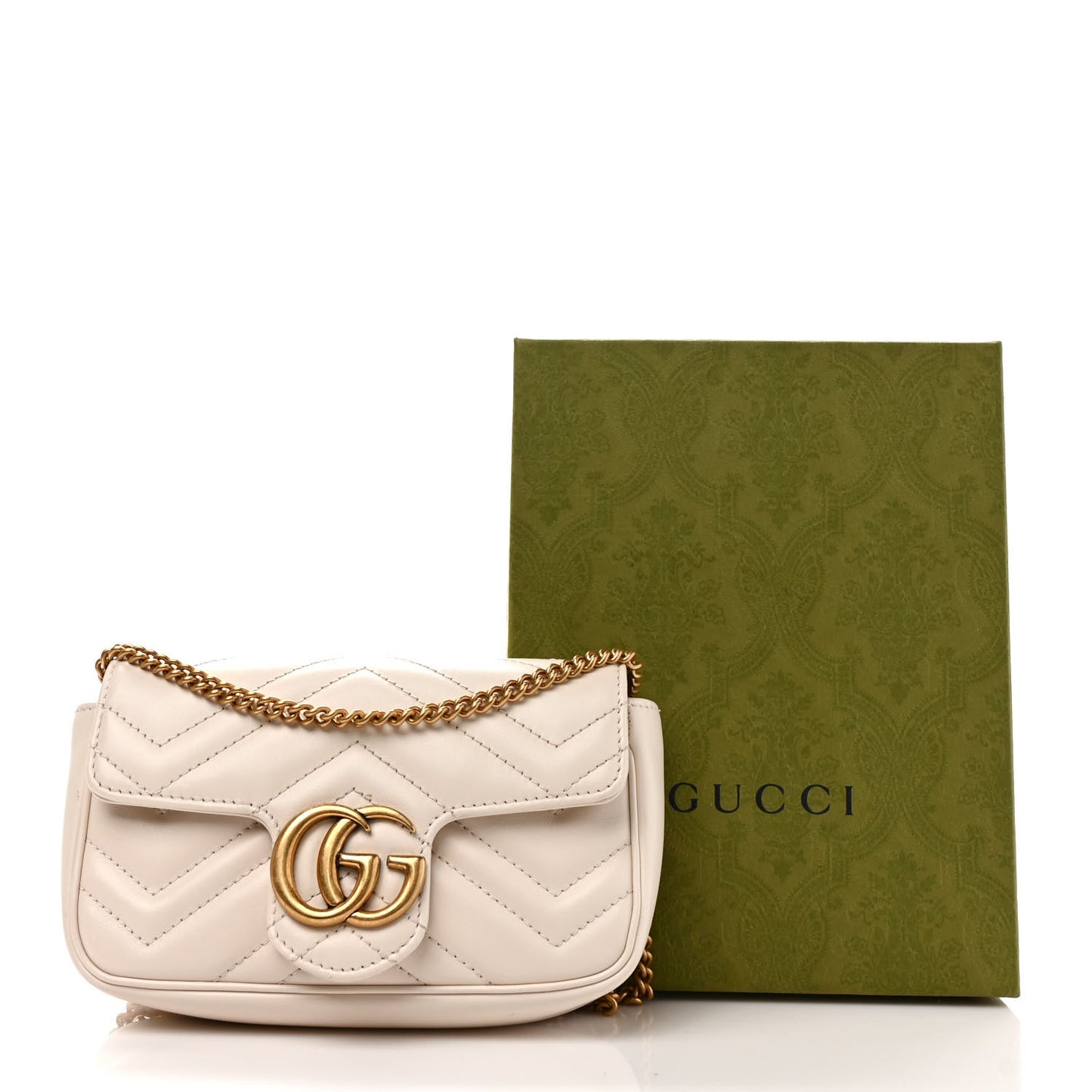 Calfskin Matelasse Super Mini GG Marmont Shoulder Bag White