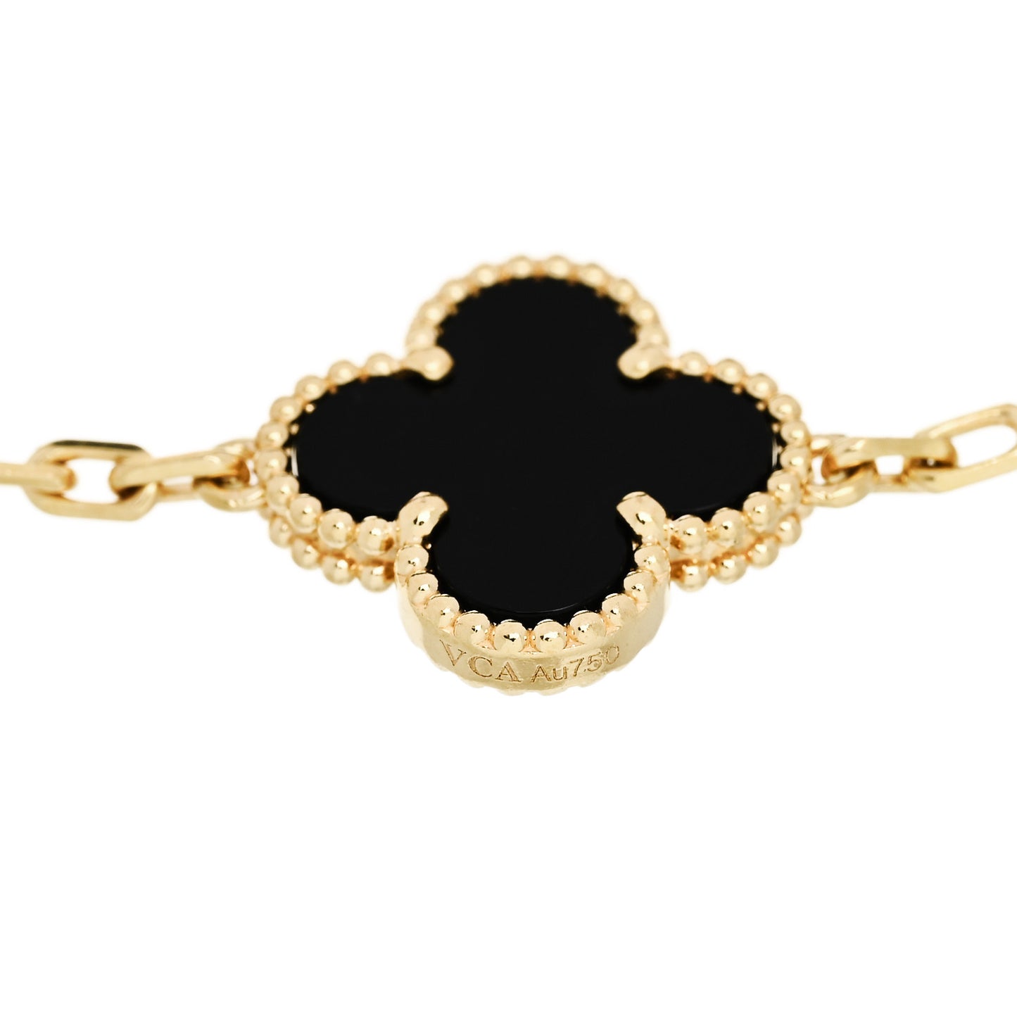18K Yellow Gold Black Onyx 5 Motifs Vintage Alhambra Bracelet