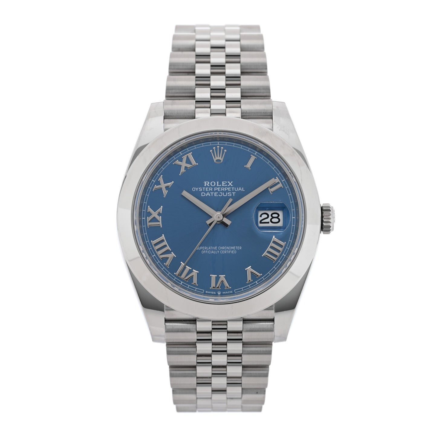 Stainless Steel 41mm Oyster Perpetual Datejust Watch Azzurro Blue Roman 126300