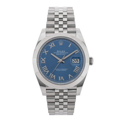 Rolex Stainless Steel 41mm Oyster Perpetual Datejust Watch Azzurro Blue Roman 126300 1 of 5
