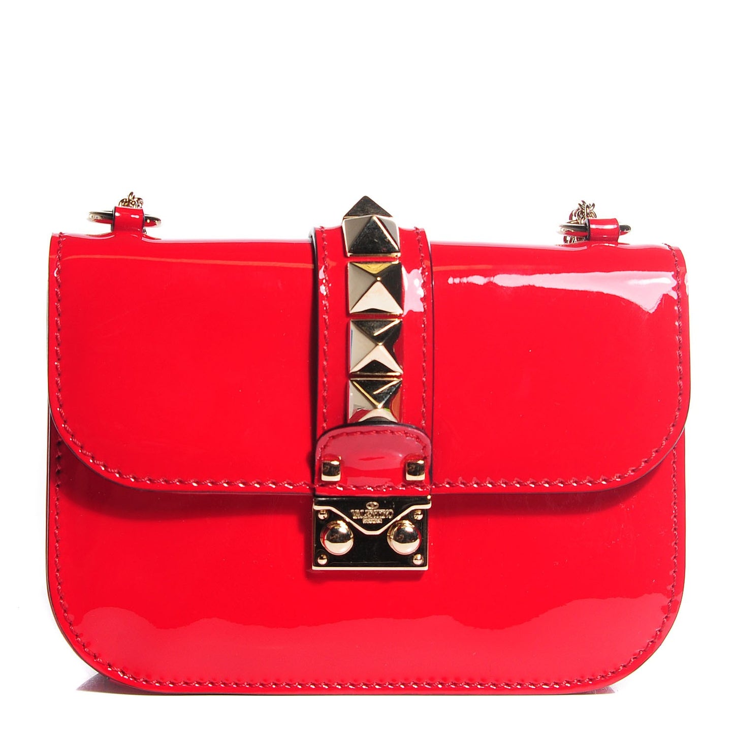 Patent Small Glam Lock Rockstud Flap Rosso Valentino
