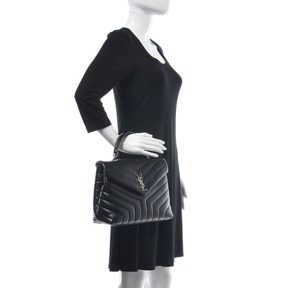 Saint Laurent Calfskin Y Quilted Monogram Medium Loulou Satchel Black 2 of 8