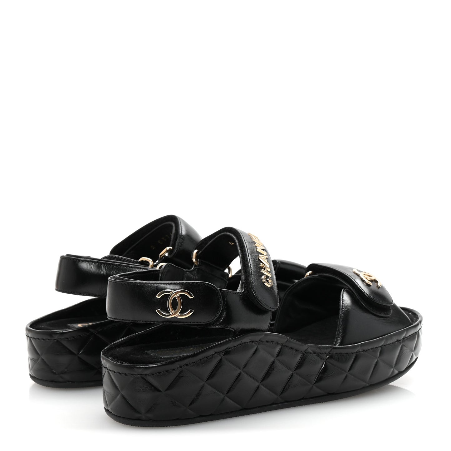 Shiny Calfskin Logo Platform Sandals 37 Black