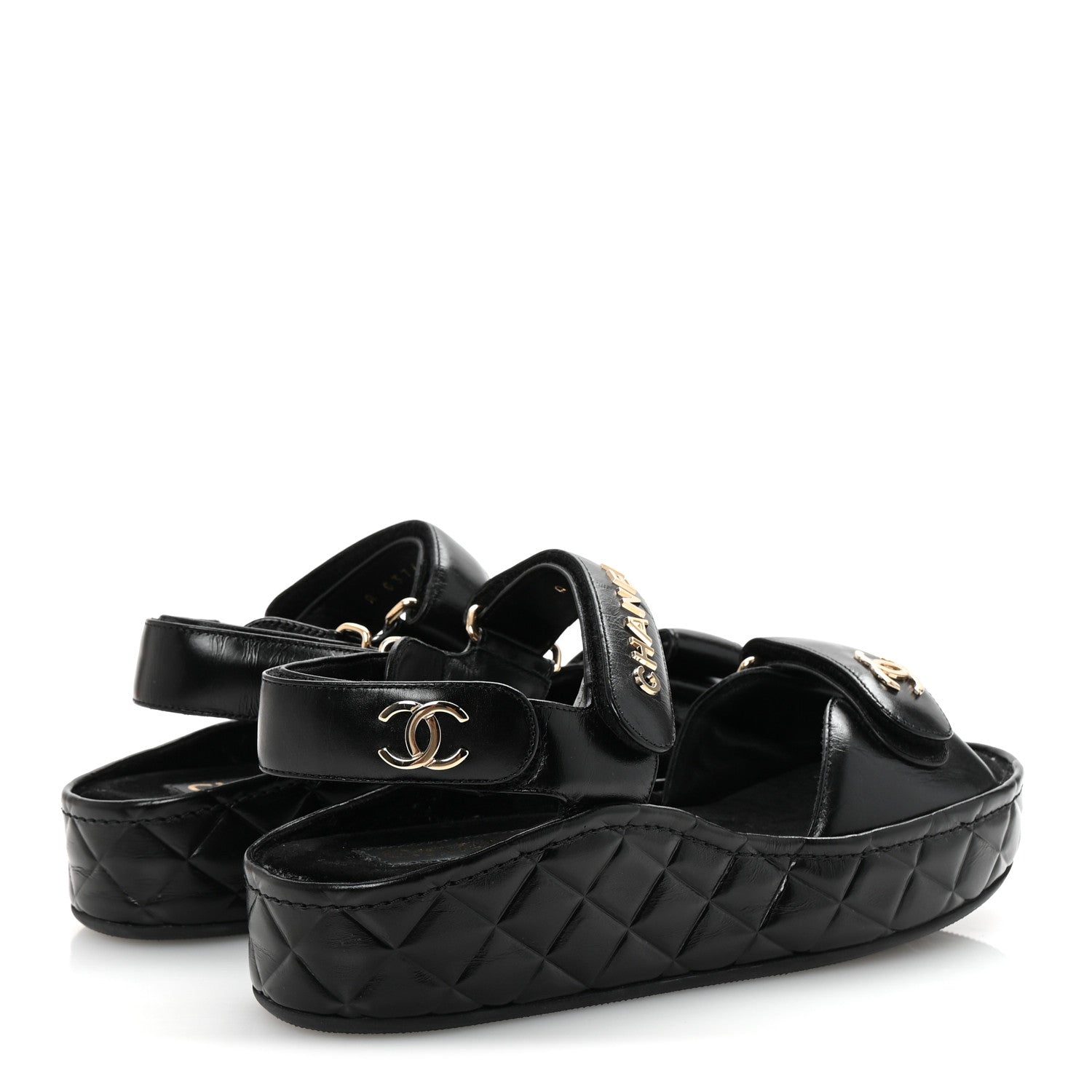 Chanel Shiny Calfskin Logo Platform Sandals 37 Black 5 of 10