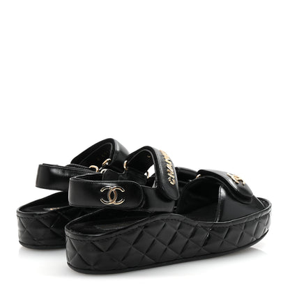 Chanel Shiny Calfskin Logo Platform Sandals 37 Black 5 of 10