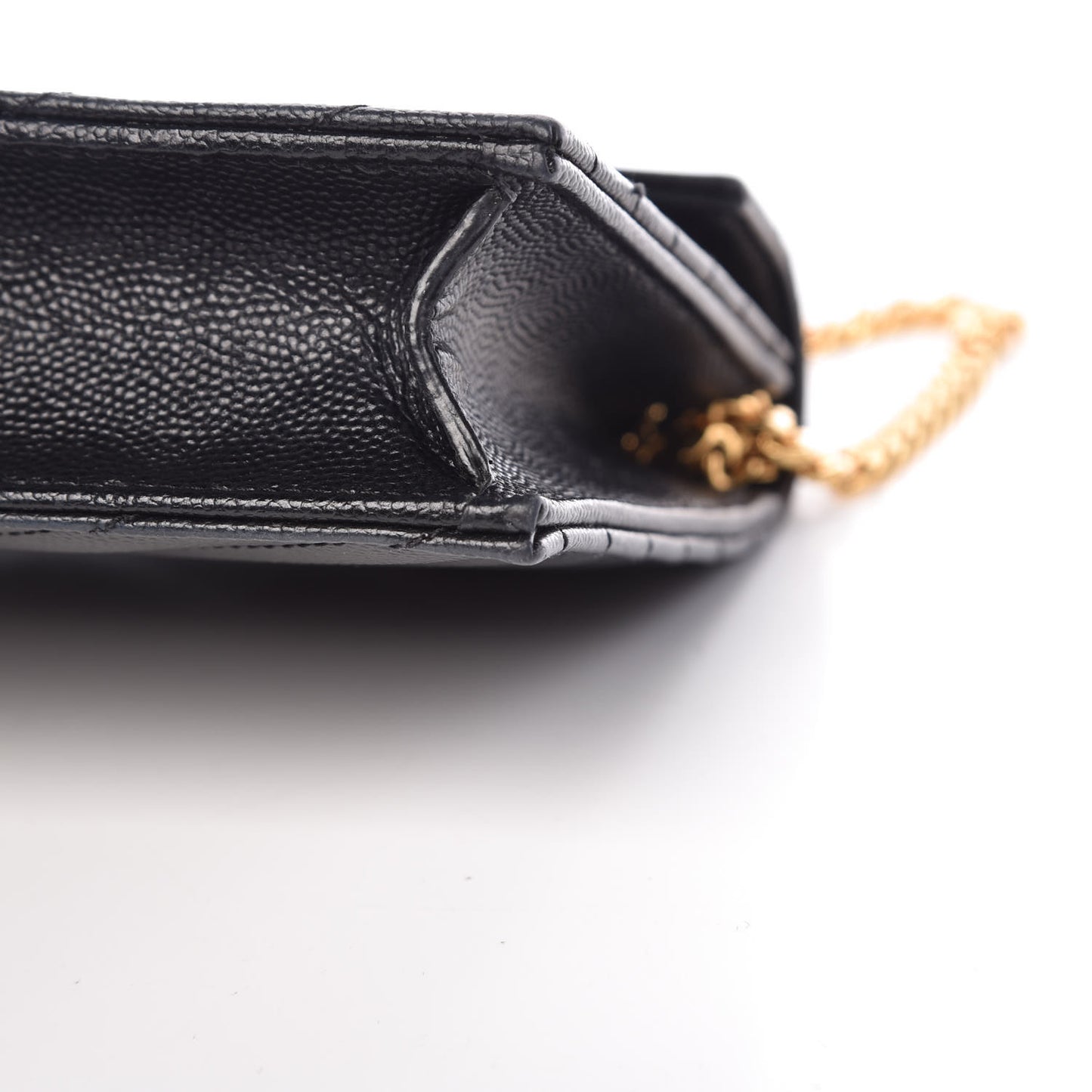Grain De Poudre Matelasse Chevron Monogram Envelope Chain Wallet Black