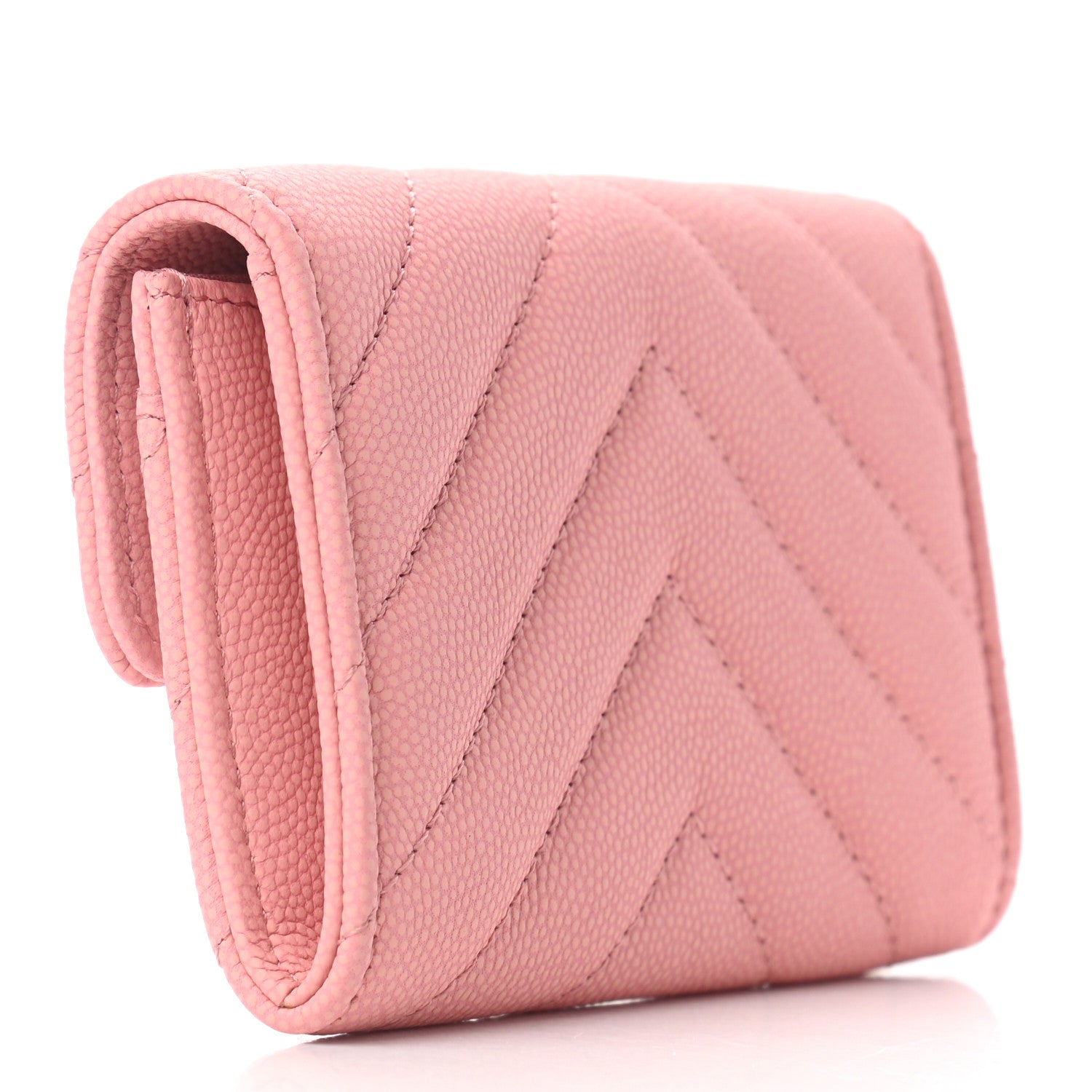 Chanel Caviar Flat Chevron Quilted Flap Card Holder Pink 3 of 7