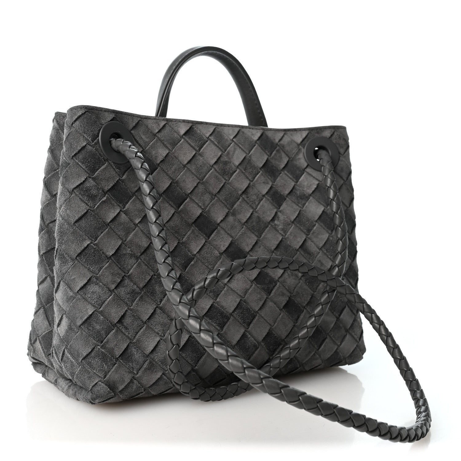 Bottega Veneta Suede Intrecciato Small Andiamo Shoulder Bag Graphite 2 of 8