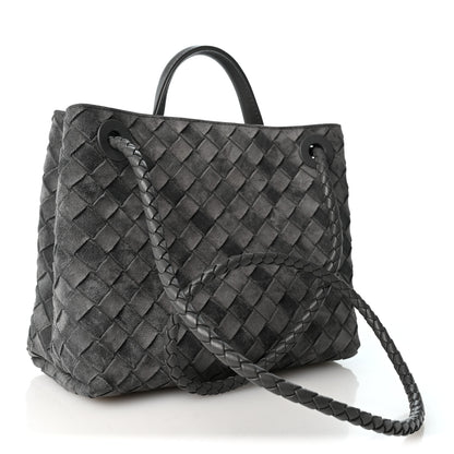 Bottega Veneta Suede Intrecciato Small Andiamo Shoulder Bag Graphite 2 of 8