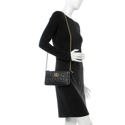 Gucci Calfskin Matelasse Mini Pearly GG Marmont Chain Bag Black 2 of 9