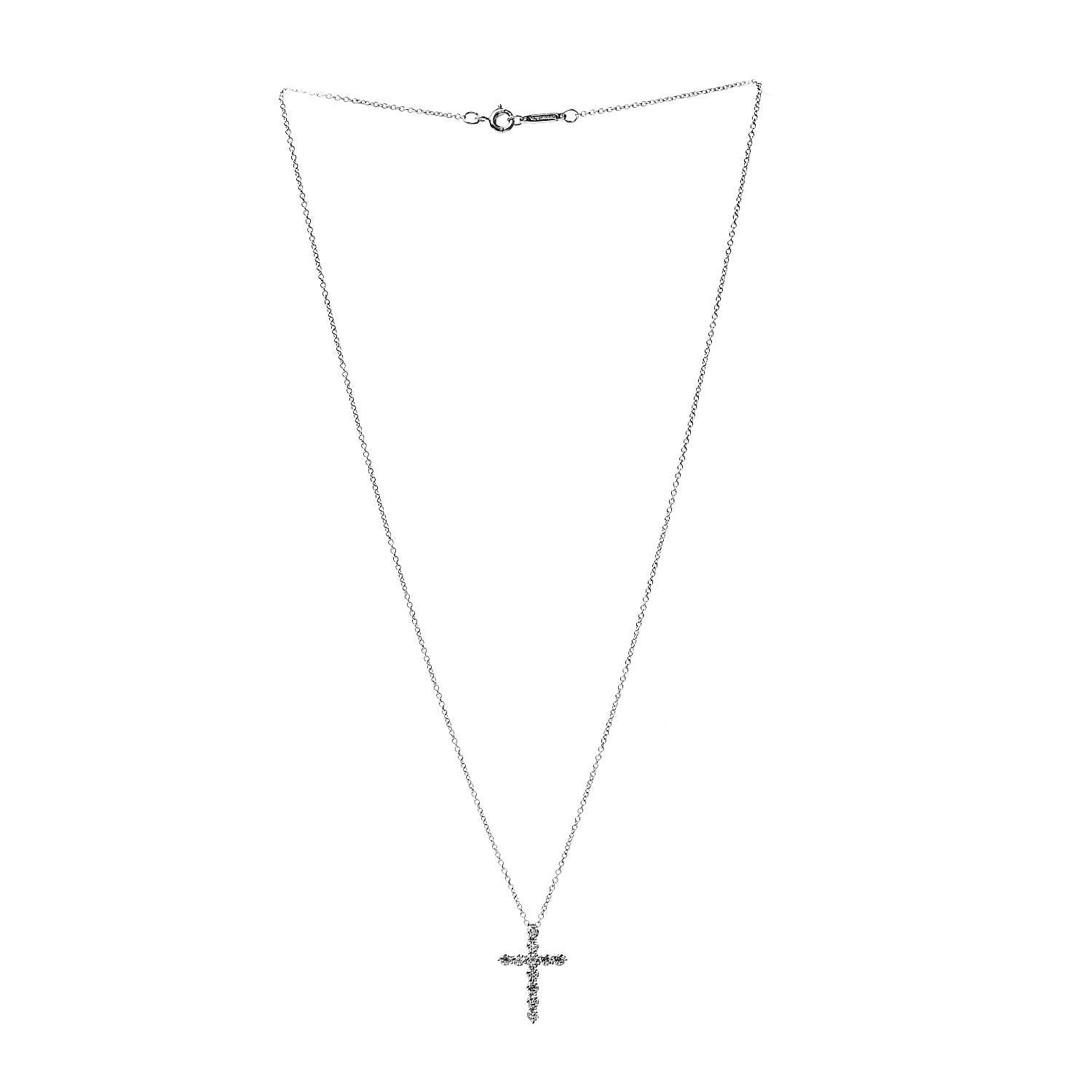 Tiffany Platinum Diamond Small Cross Pendant Necklace 3 of 6