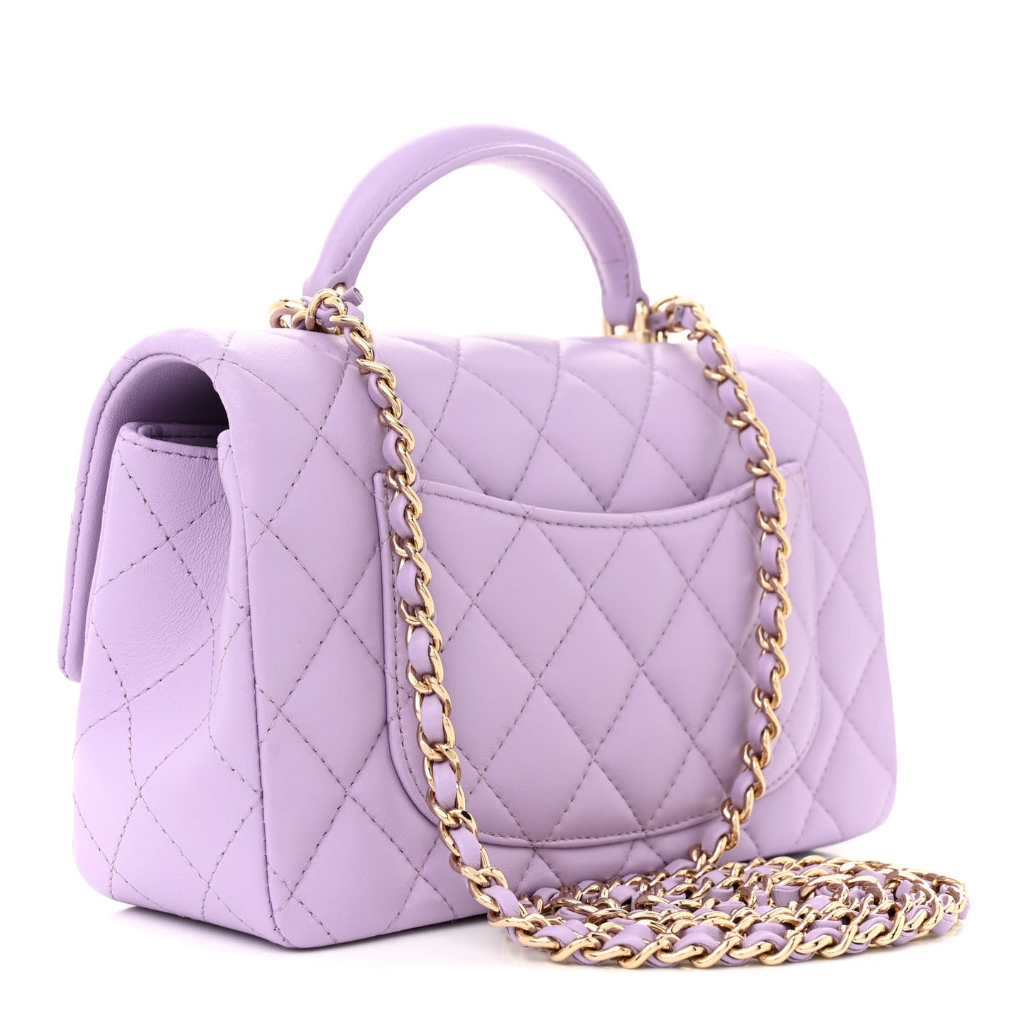 Lambskin Quilted Mini Top Handle Rectangular Flap Light Purple