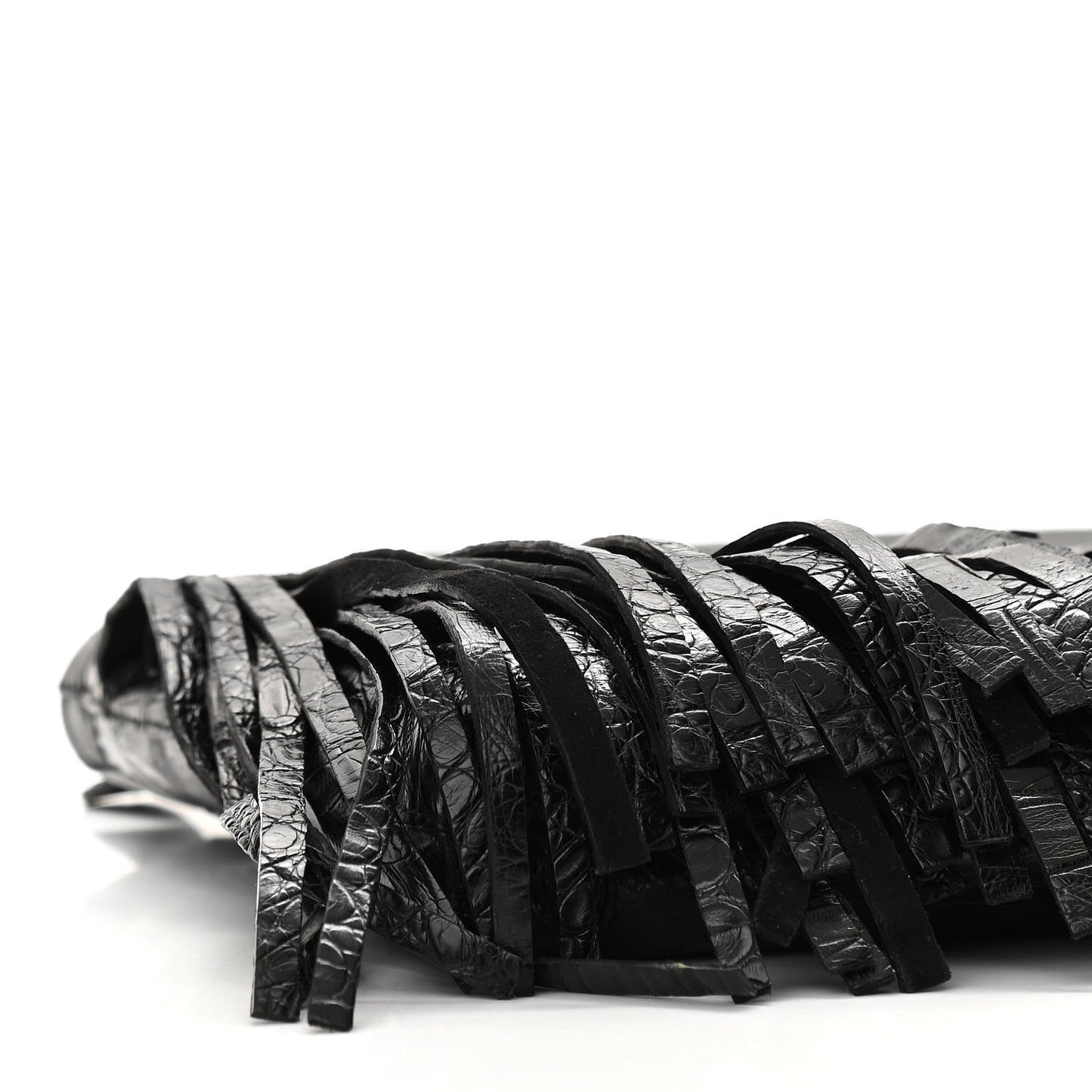 Crocodile Fringe Crossbody Clutch Black