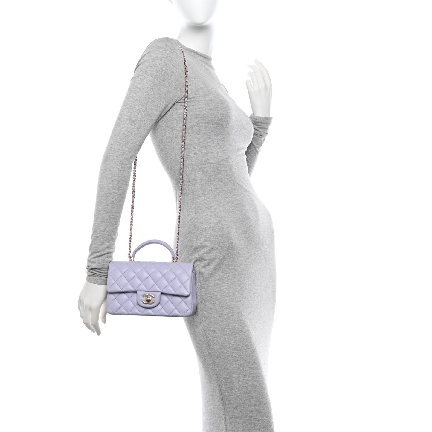 Lambskin Quilted Mini Top Handle Rectangular Flap Light Purple