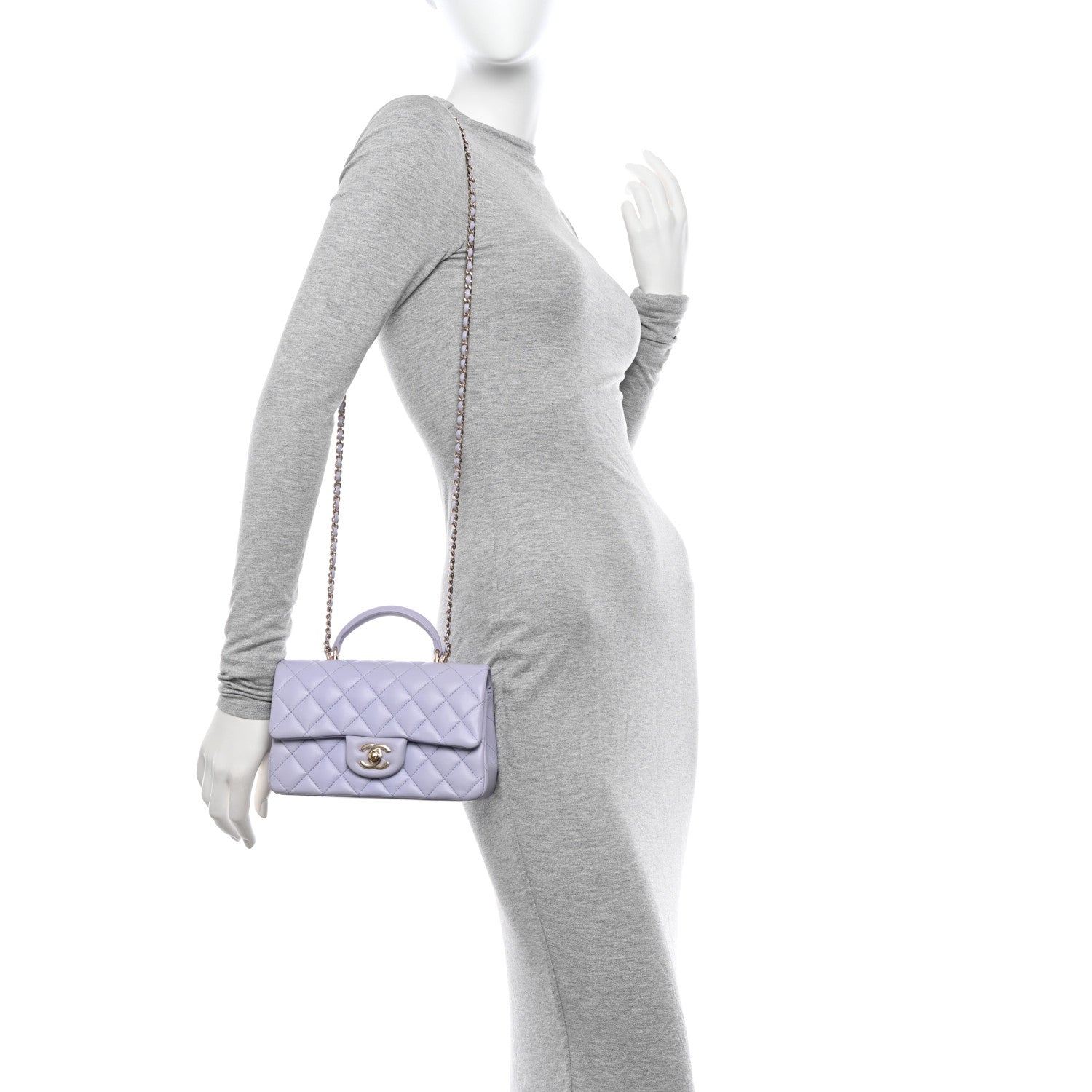 Chanel Lambskin Quilted Mini Top Handle Rectangular Flap Light Purple 2 of 12