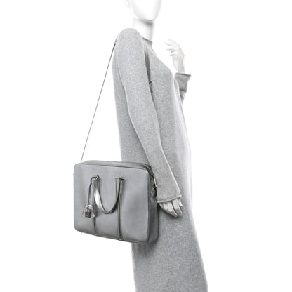 Celine Laminated Grained Calfskin Medium Briefcase Silver 2 of 13