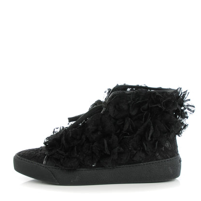 Chanel Lace Mesh Camellia High Top Sneakers 38 Black 1 of 7
