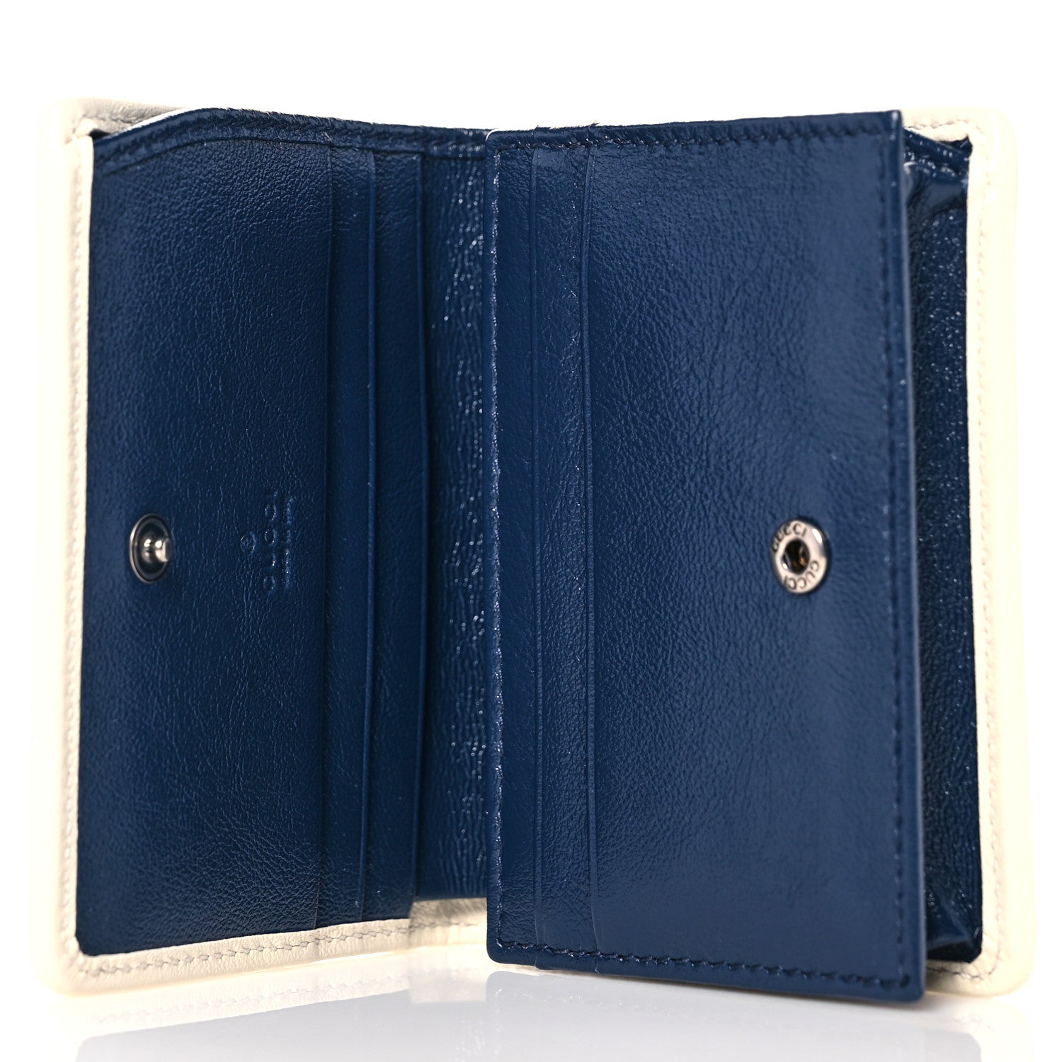 Gucci Vintage Effect Calfskin Matelasse Diagonal Torchon GG Marmont Card Case Wallet Blue Agata Mystic White 5 of 8