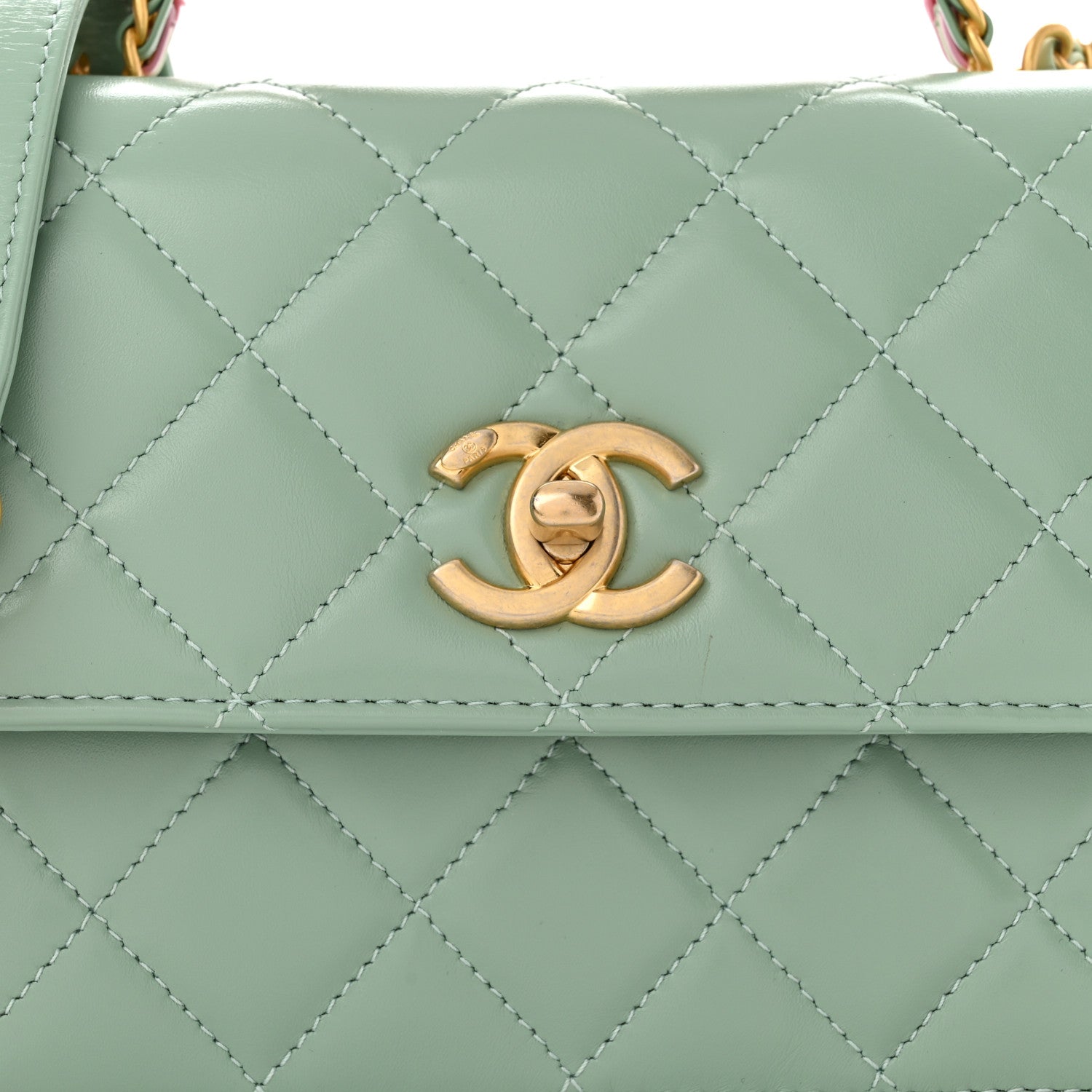 Chanel Shiny Calfskin Quilted Mini Metal Top Handle Flap Light Green 8 of 11