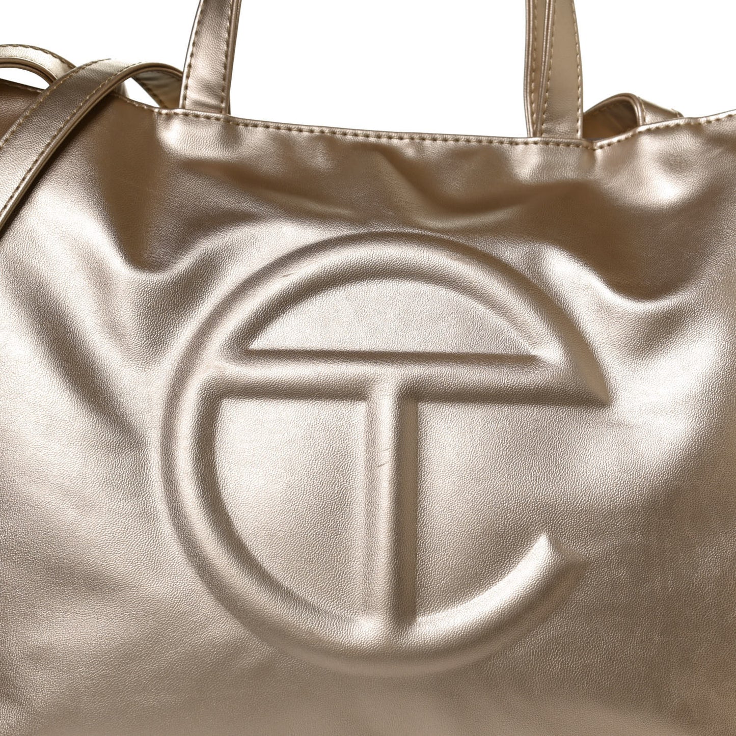 Metallic Vegan Leather Large Shopping Bag Gold