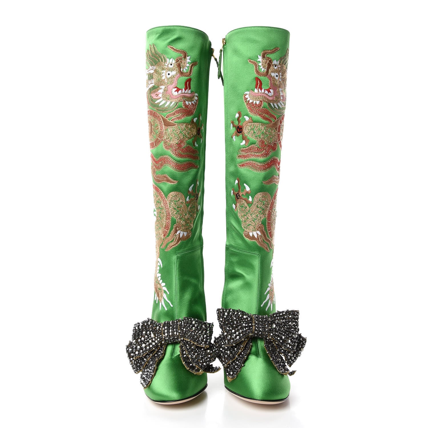 Gucci Silk Satin Malaga Kid Embroidered Candy Dragon Block-Heel Knee Boot 36 Palm 2 of 9