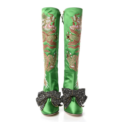 Gucci Silk Satin Malaga Kid Embroidered Candy Dragon Block-Heel Knee Boot 36 Palm 2 of 9