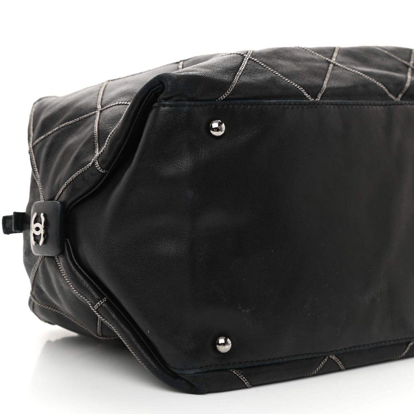 Calfskin Quilted Chain Stitch Bowler Bag Black