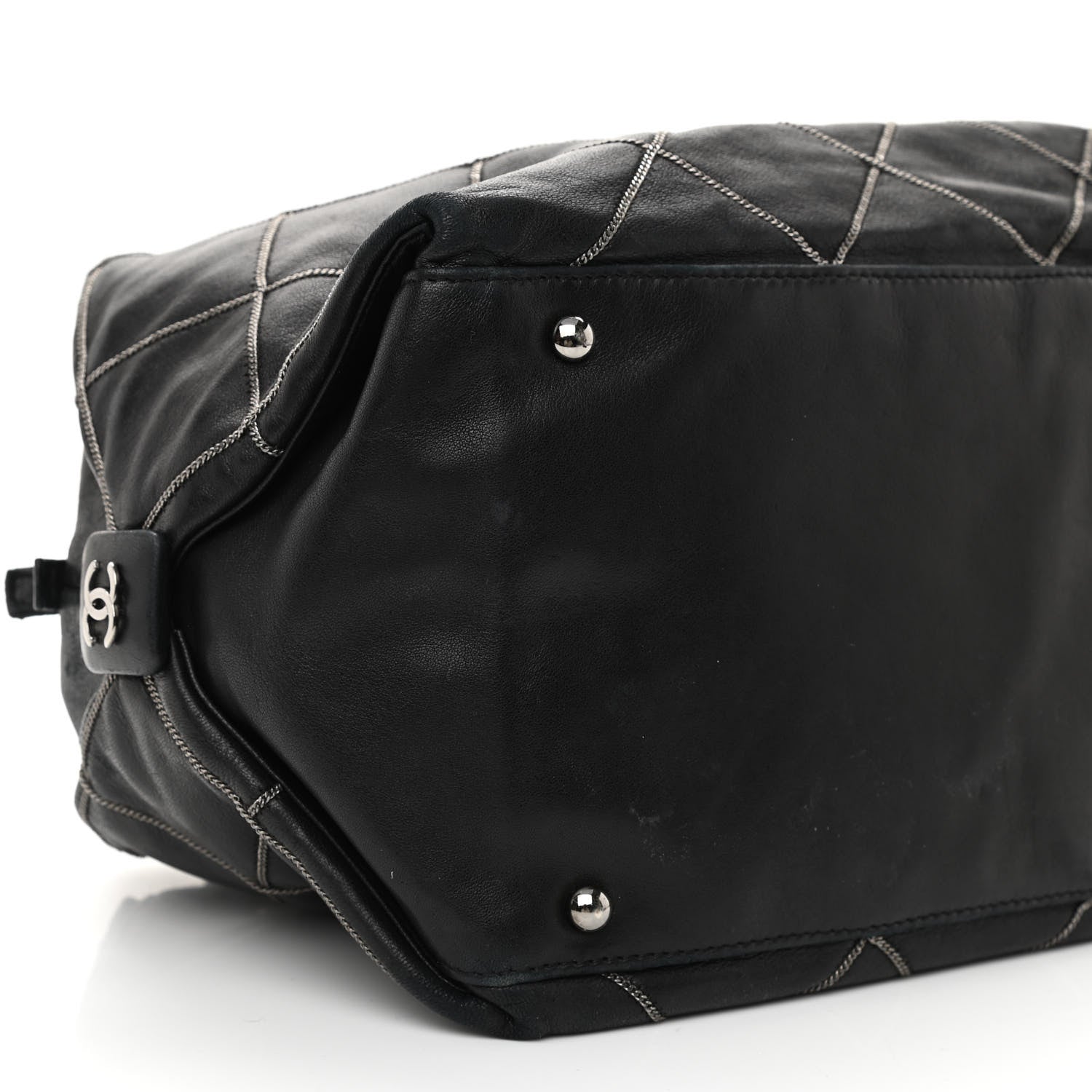 Chanel Calfskin Quilted Chain Stitch Bowler Bag Black 8 of 11