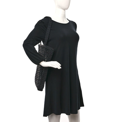 Prada Yarn Raffia Effect Crochet Logo Embroidered Tote Bag Black 2 of 8