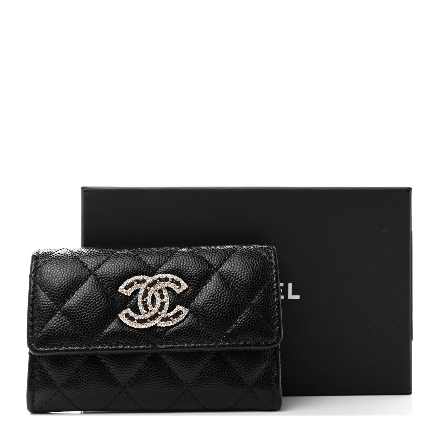Chanel Caviar Quilted Crystal CC Flap Card Holder Black 10 of 10