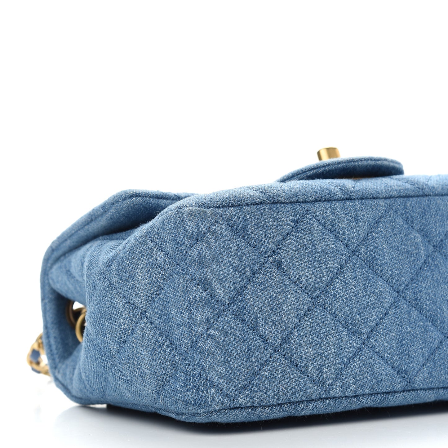 Denim Quilted Mini Pearl Crush Flap Blue