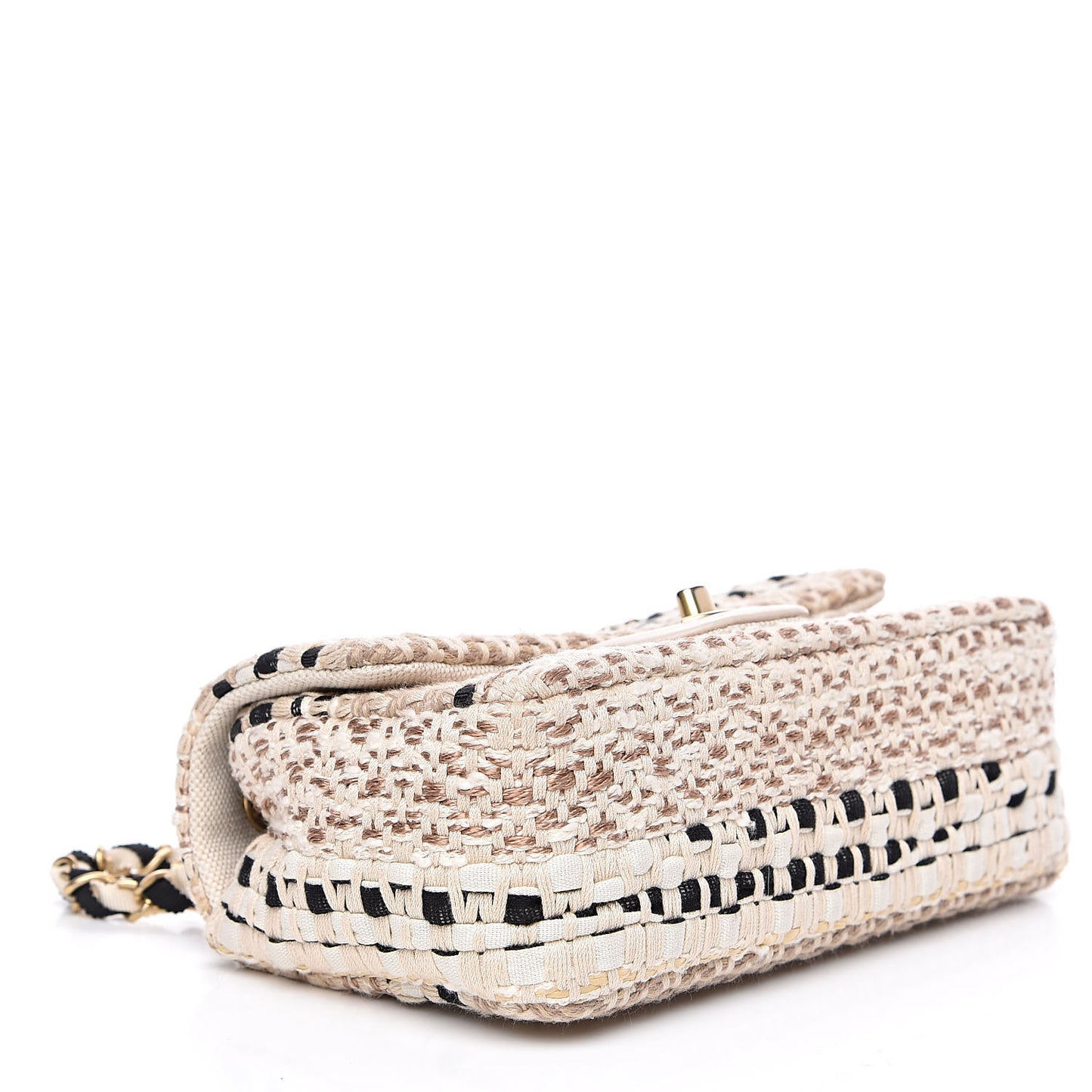 Tweed Chain Braid Mini Flap Beige White Black