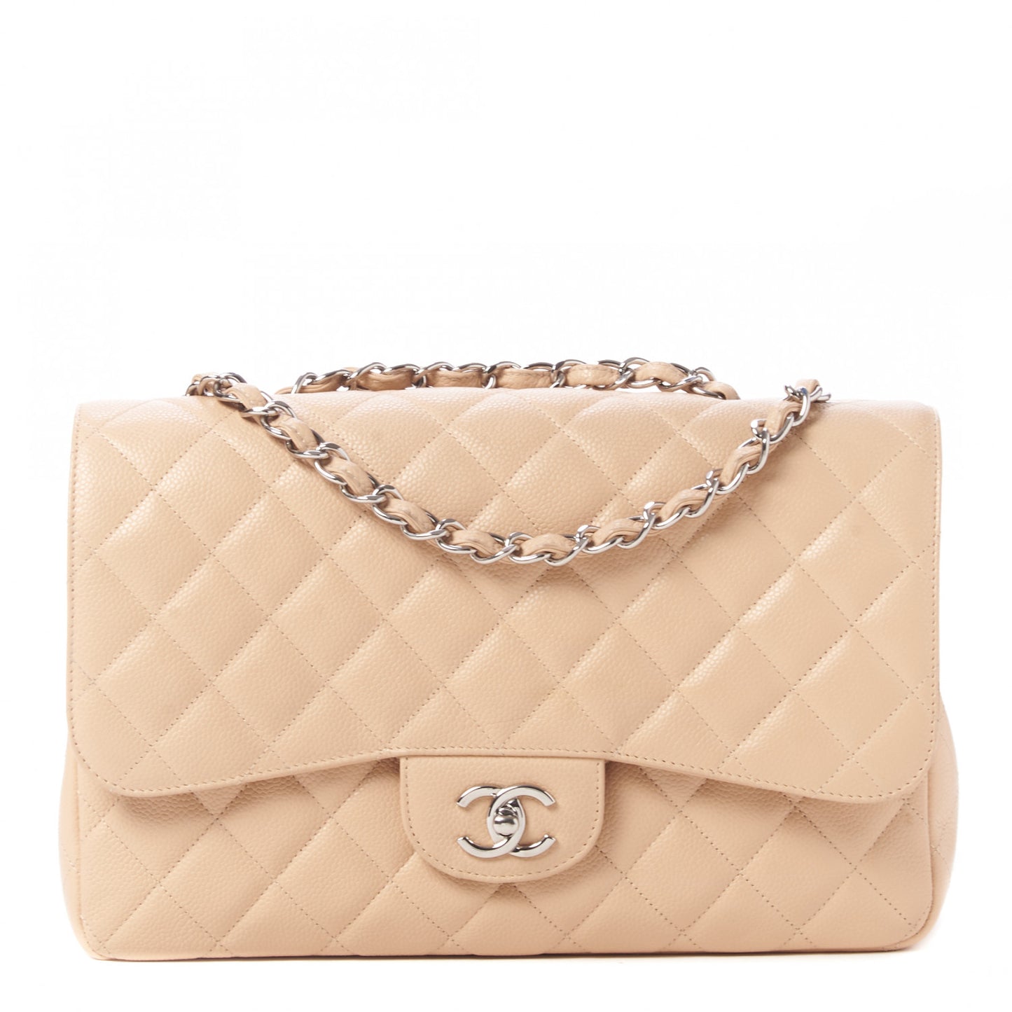Caviar Quilted Jumbo Single Flap Beige