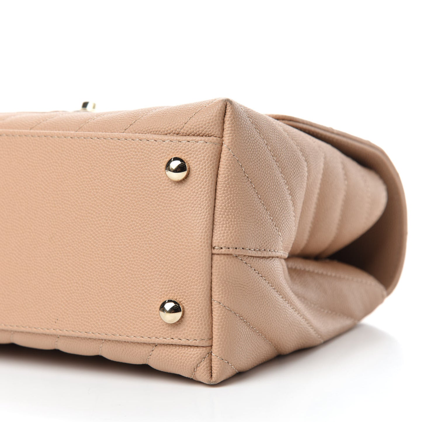 Caviar Chevron Quilted Small Coco Handle Flap Beige