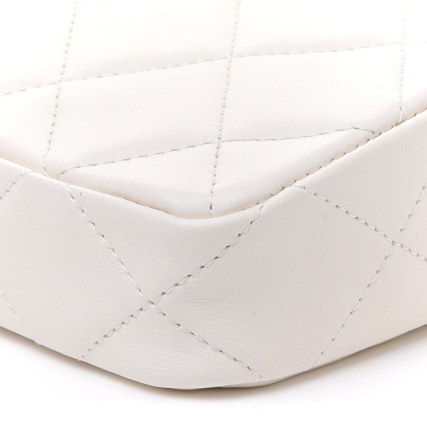 Lambskin Quilted Tiny Shopping Clutch With Chain White