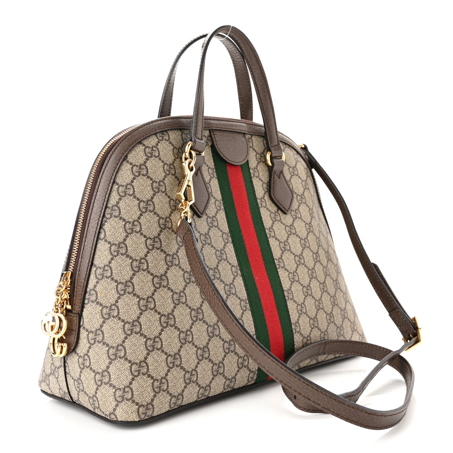 GG Supreme Monogram Web Medium Ophidia Top Handle Dome Bag Brown