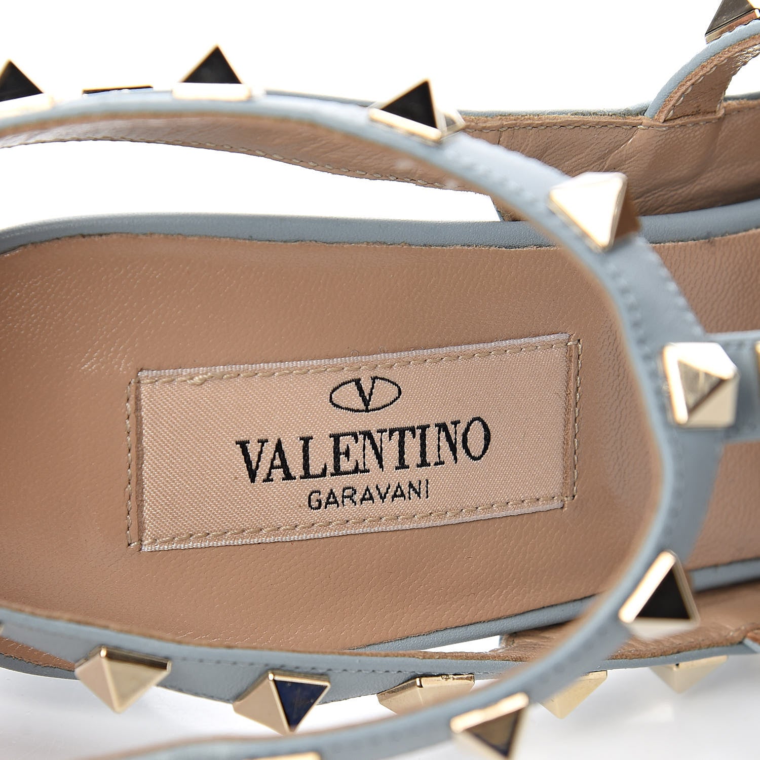 Valentino Garavani Pebbled Calfskin Rockstud Ankle Strap 100mm Pumps 38.5 Sky Sorbet 7 of 7